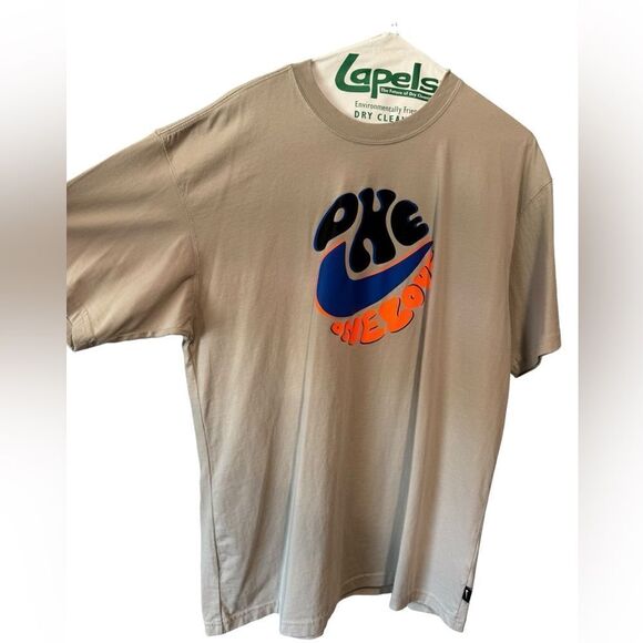 Nike Power Love Sport Crewneck Short Sleeve Loose Fit T-Shirt Beige Tan - Picture 3 of 9